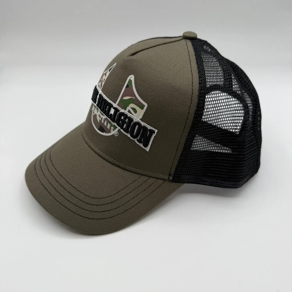 True Religion Hat Cap Camouflage Trucker Hat Olive Black Mesh OS Adult Y2K NEW‎